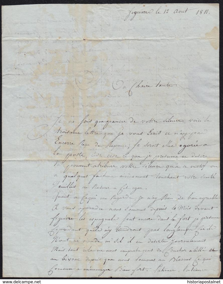 1811. FIGUERES A NIMES. REEXPEDIDA. "ARM. DE CATALOGNE" LINEAL EN ROJO. DEBOURSÉE AL DORSO DE NIMES. DESINFECTADA. RARA. - Sellos De La Armada (antes De 1900)