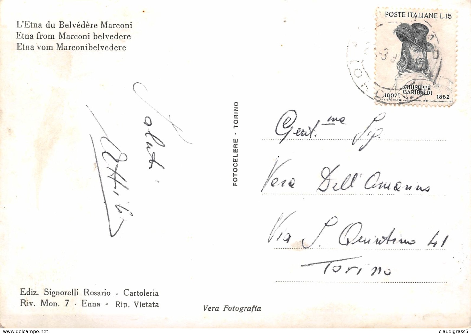 0081 " ENNA - L'ETNA DA BELVEDERE MARCONI "  - CART. ORIG. SPED. - Enna