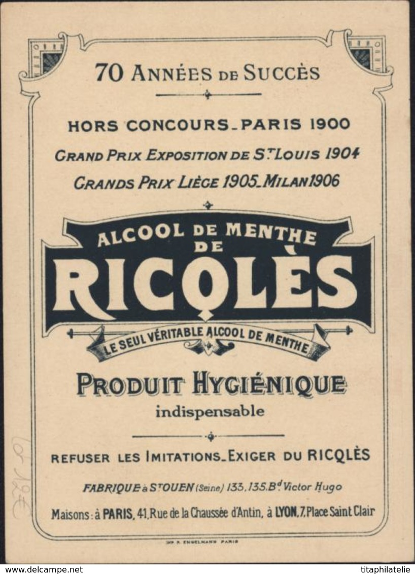 6 Chromos Ricqlès Alcool Menthe Proverbes H Gerbault Qui Aime Bien Plus Petit Que Soi L'occasion Larron Qu'un Son Cloche - Other & Unclassified