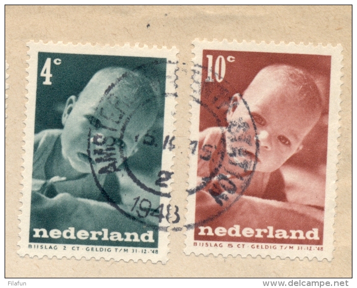 Nederland - 1948 - 4 Zegels, Mengfrankering Kind/Zomer Zegels Op Brief Van Amsterdam Naar Ceskoslovensko - Brieven En Documenten