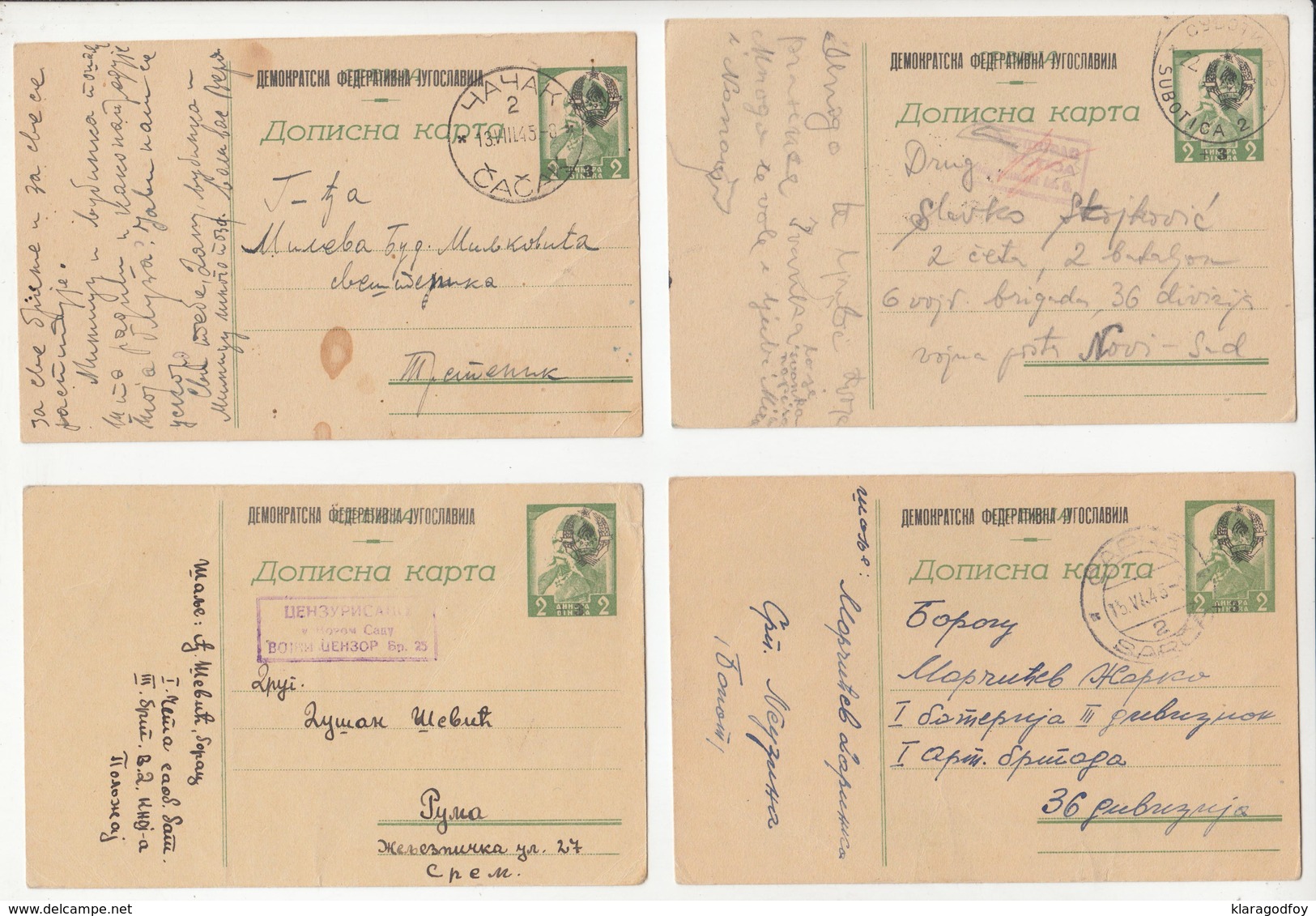 Yugoslavia 1945 censor marks collection - DFJ ovptd. Serbia German occupation stationeries b180720