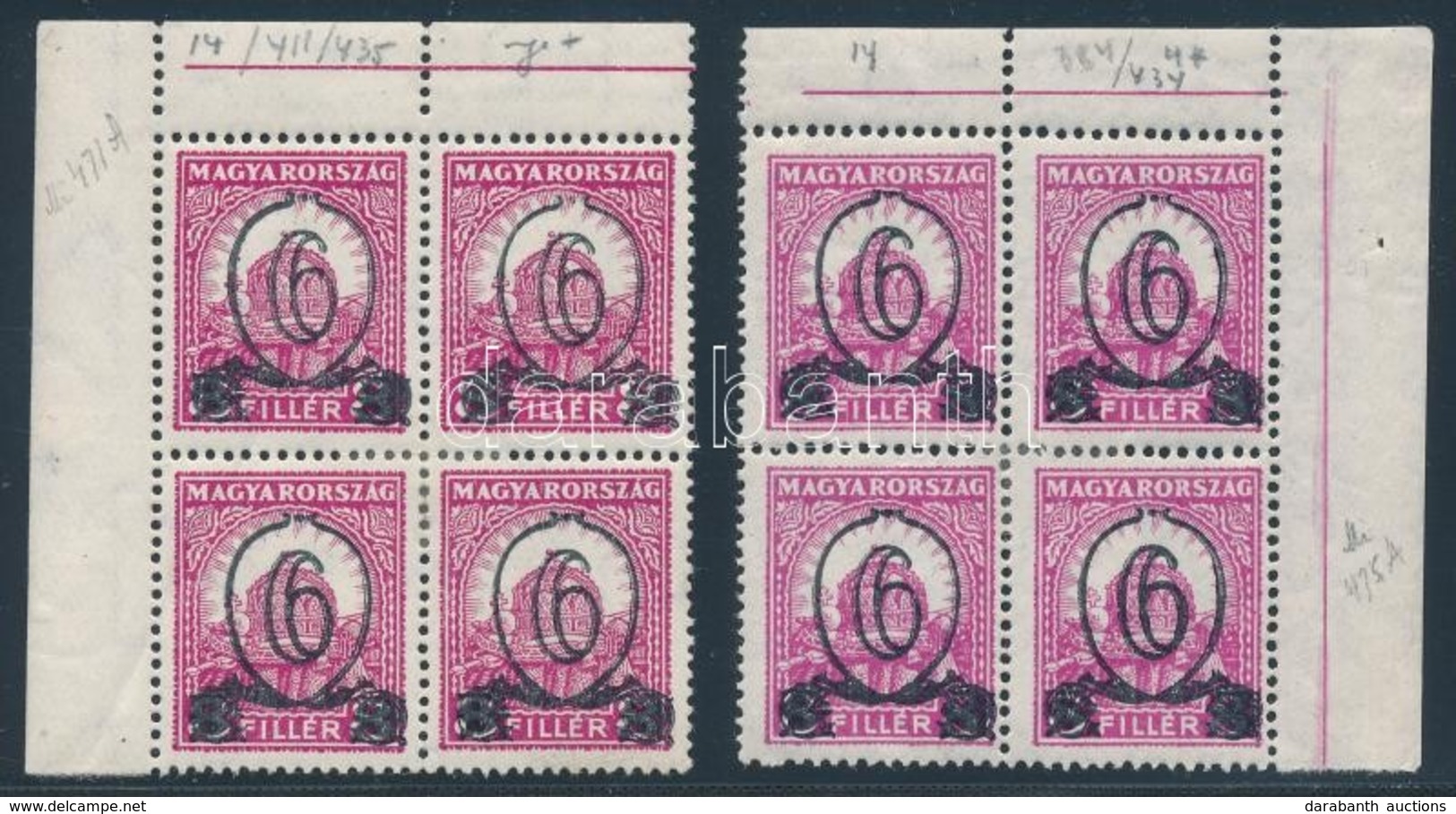 * 1931 Kisegít? Bélyegek I. 502 és 506 Négyestömbök, Ritkább Fogazással / Mi 472x B + 472y B Blocks Of 4. Signed: Bloch - Altri & Non Classificati