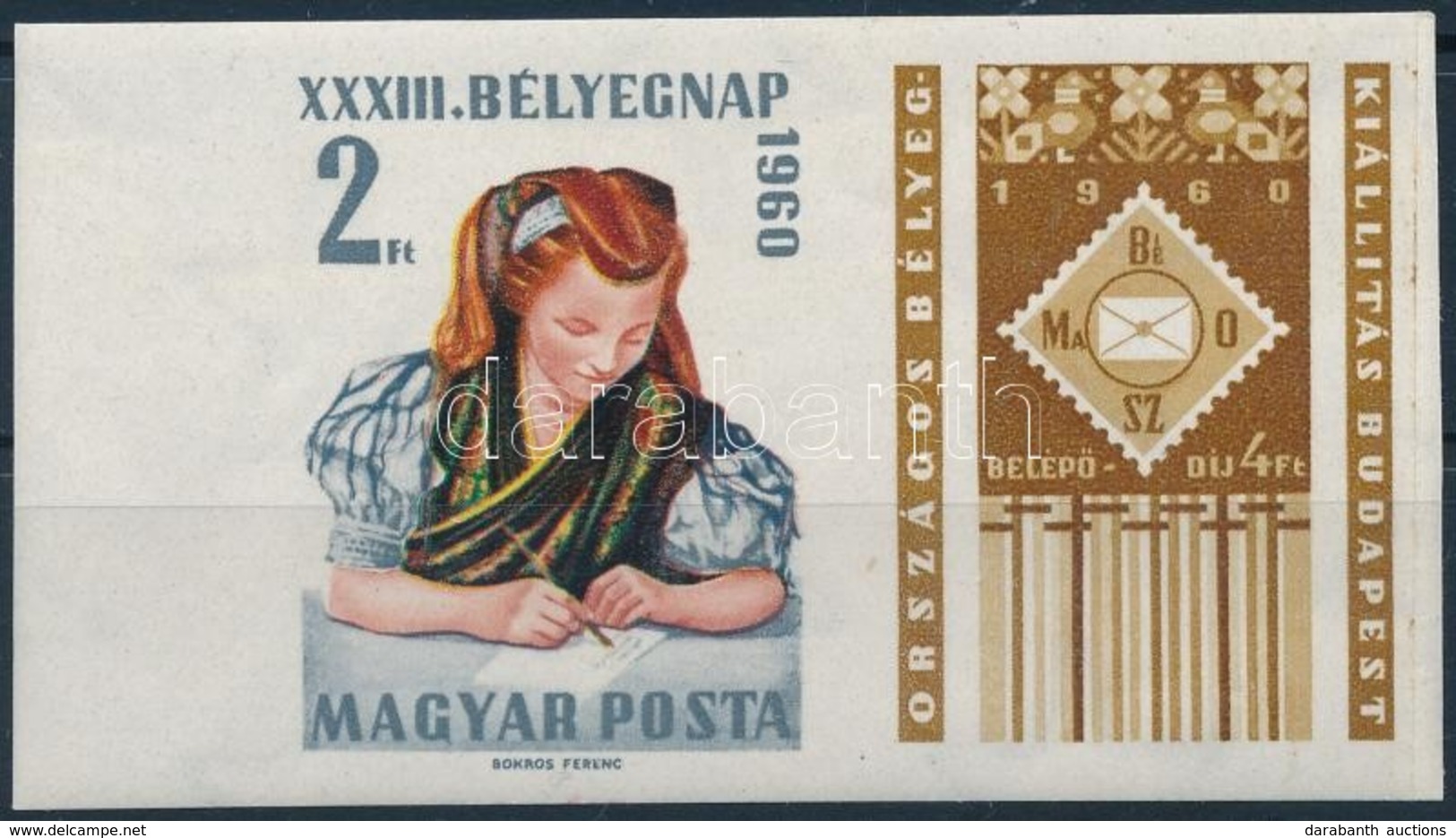 ** 1960 Bélyegnap ívszéli Vágott Szelvényes Bélyeg (4.000) - Other & Unclassified