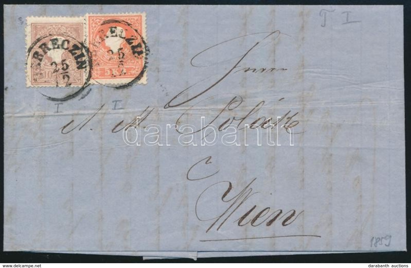 1859 5kr I + 10kr I Levélen 'DEBRECZIN' - Wien - Other & Unclassified