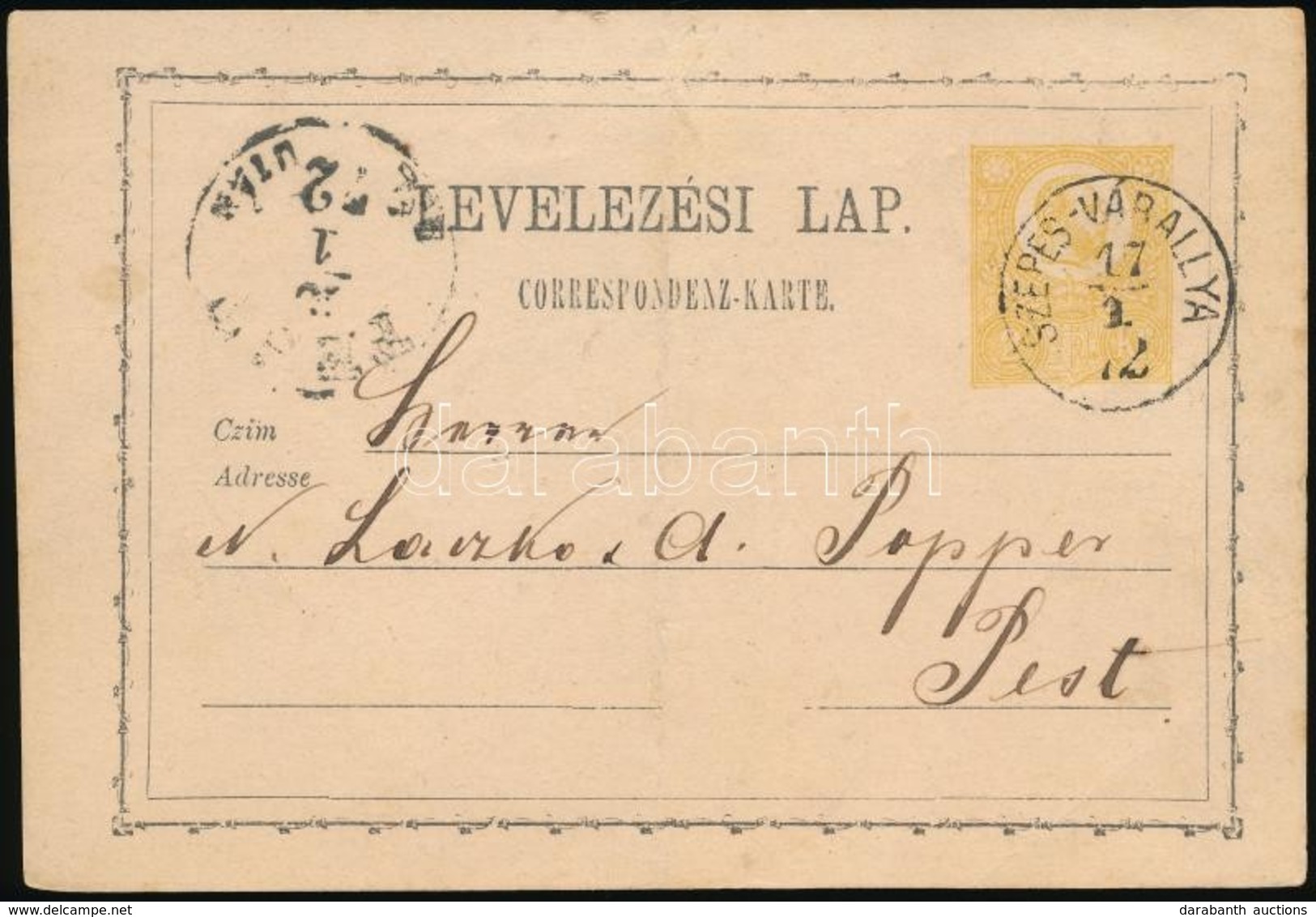 1872 Díjjegyes Levelez?lap / PS-card 'SZEPES-VÁRALLYA' - Other & Unclassified