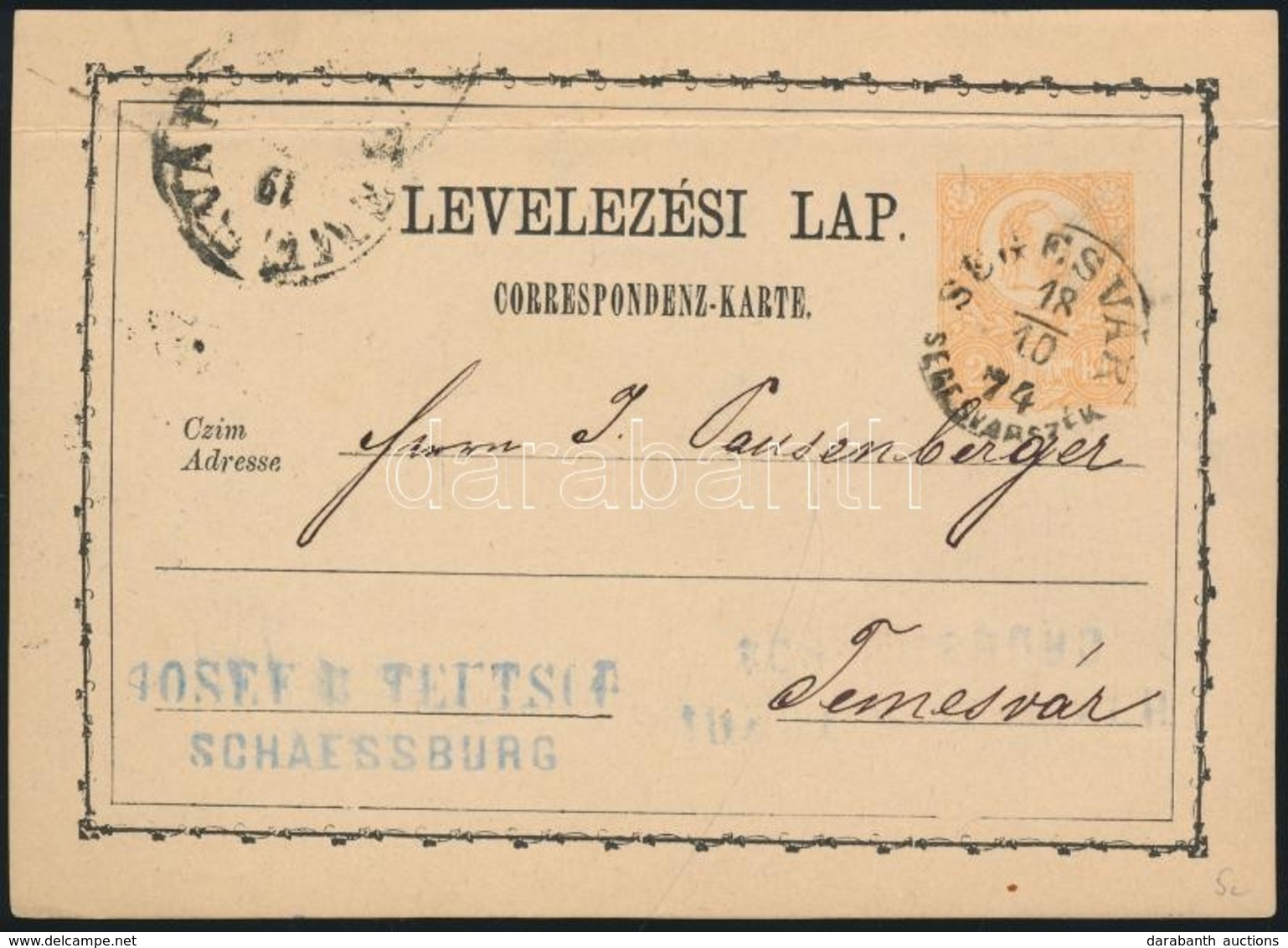1874 2kr Díjjegyes Levelez?lap - PS-card 'SEGESVÁR / SEGESVÁRSZÉK' - '(TEMES)VÁR' - Other & Unclassified