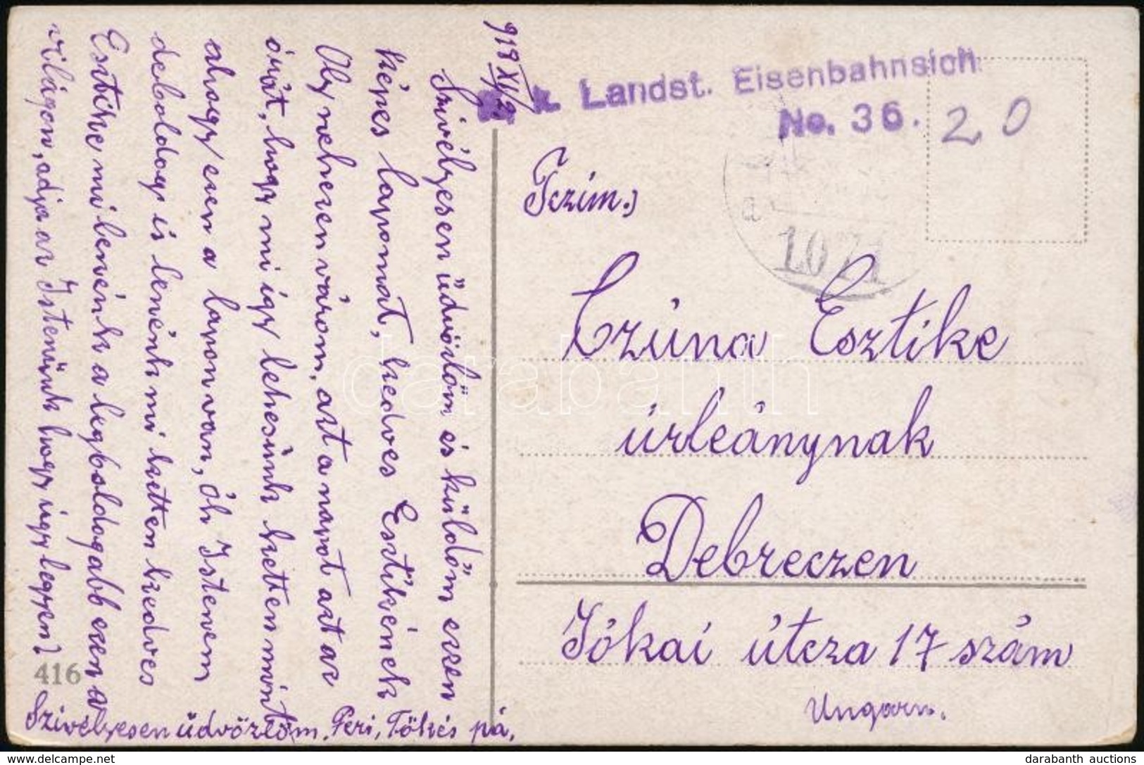 1918 Tábori Posta Képeslap Romániából / Field Postcard From Romania 'K.k. Landst. Eisenbahnsich...' + '1071 A' - Autres & Non Classés
