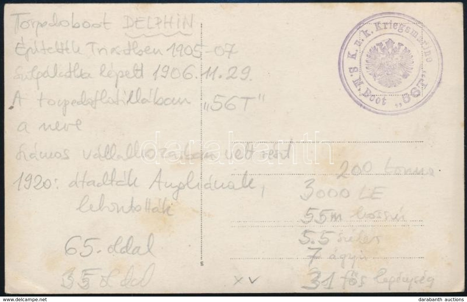~1916 Nem Futott Tábori Posta Képeslap / Field Postcard 'K.u.k. Kriegsmarine S.M. Boot 56 T' - Otros & Sin Clasificación