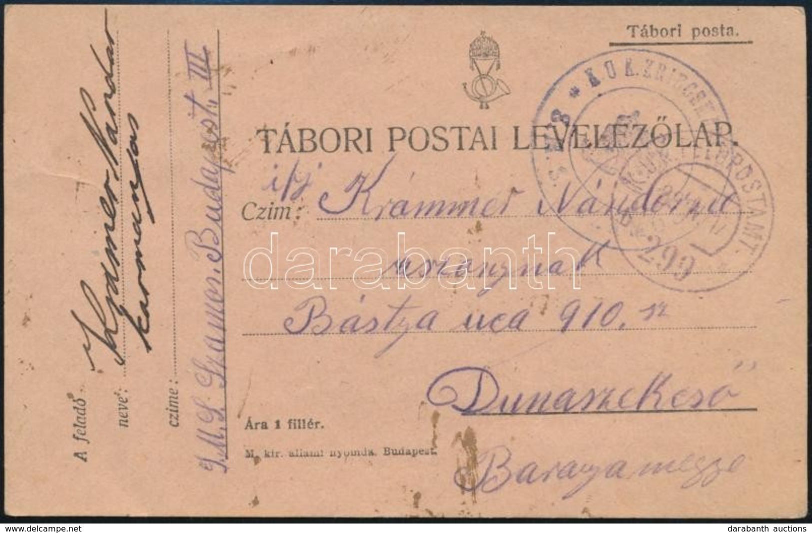1917 Tábori Posta Levelez?lap / Field Postcard 'K.U.K. KRIEGSMARINE S.M.S. SZAMOS' - Autres & Non Classés