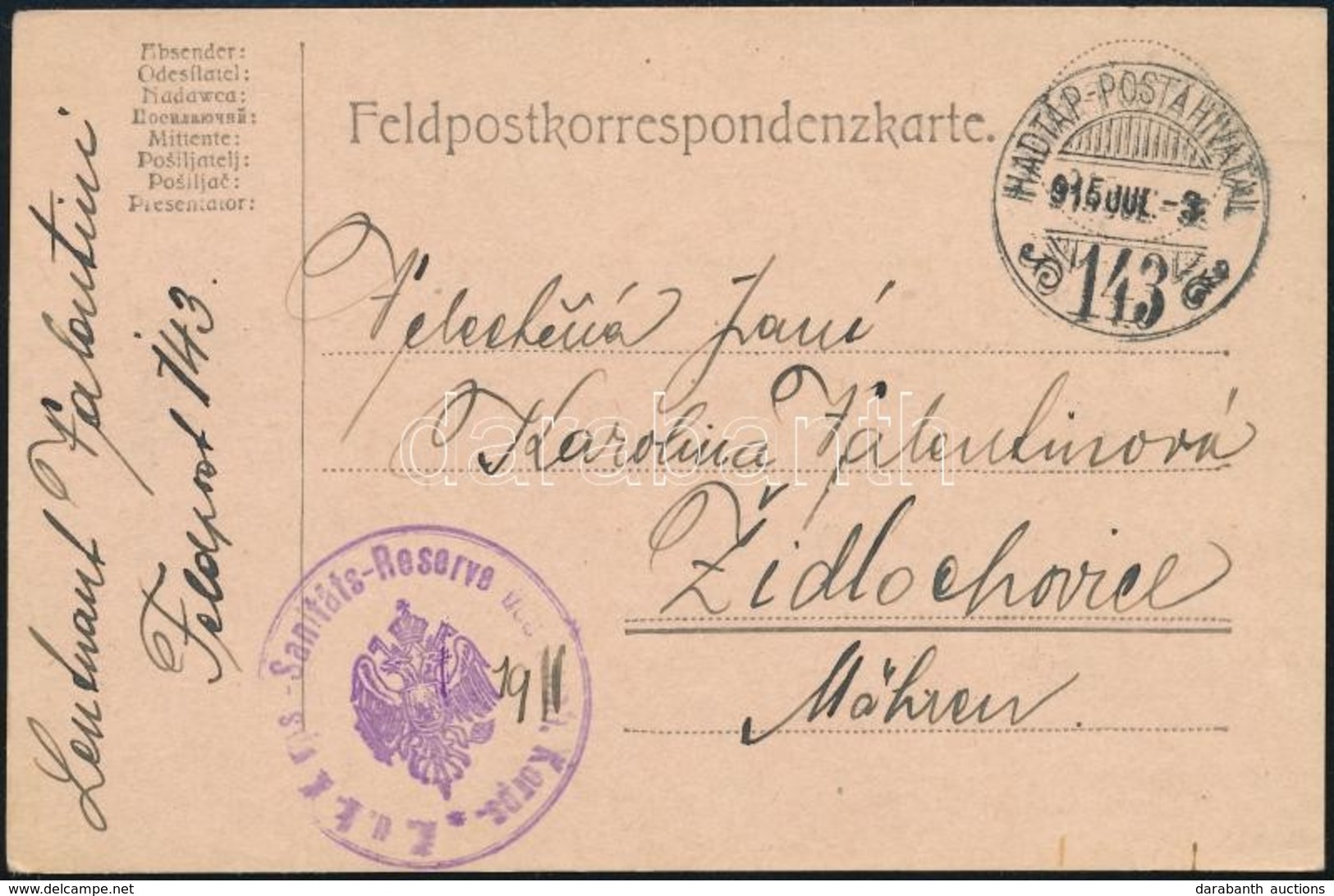 1915 Tábori Posta Levelez?lap 'K.u.k. Korps - Sanitäts - Reserve...' + 'HP 143' - Other & Unclassified