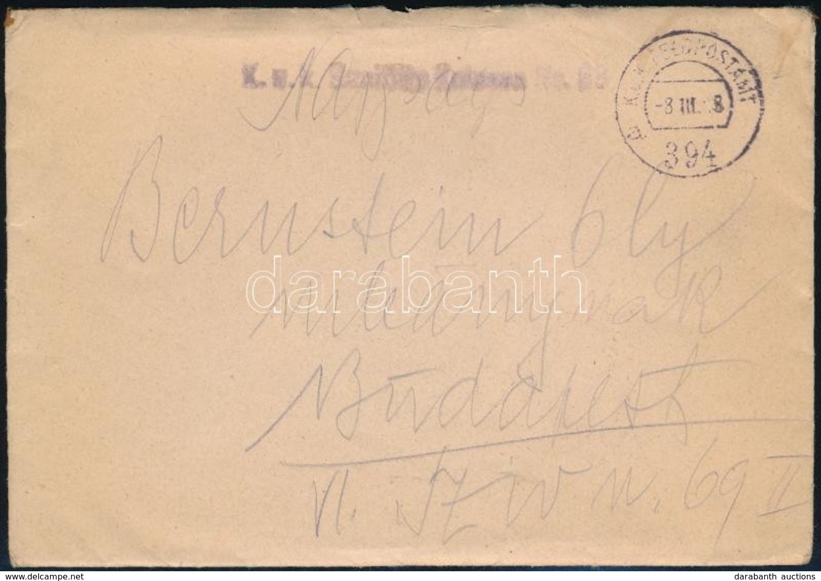 1918 Tábori Posta Levél 'K.u.k. Sanitäts Kolonne Nr. 63.' + 'FP 394 A' - Other & Unclassified