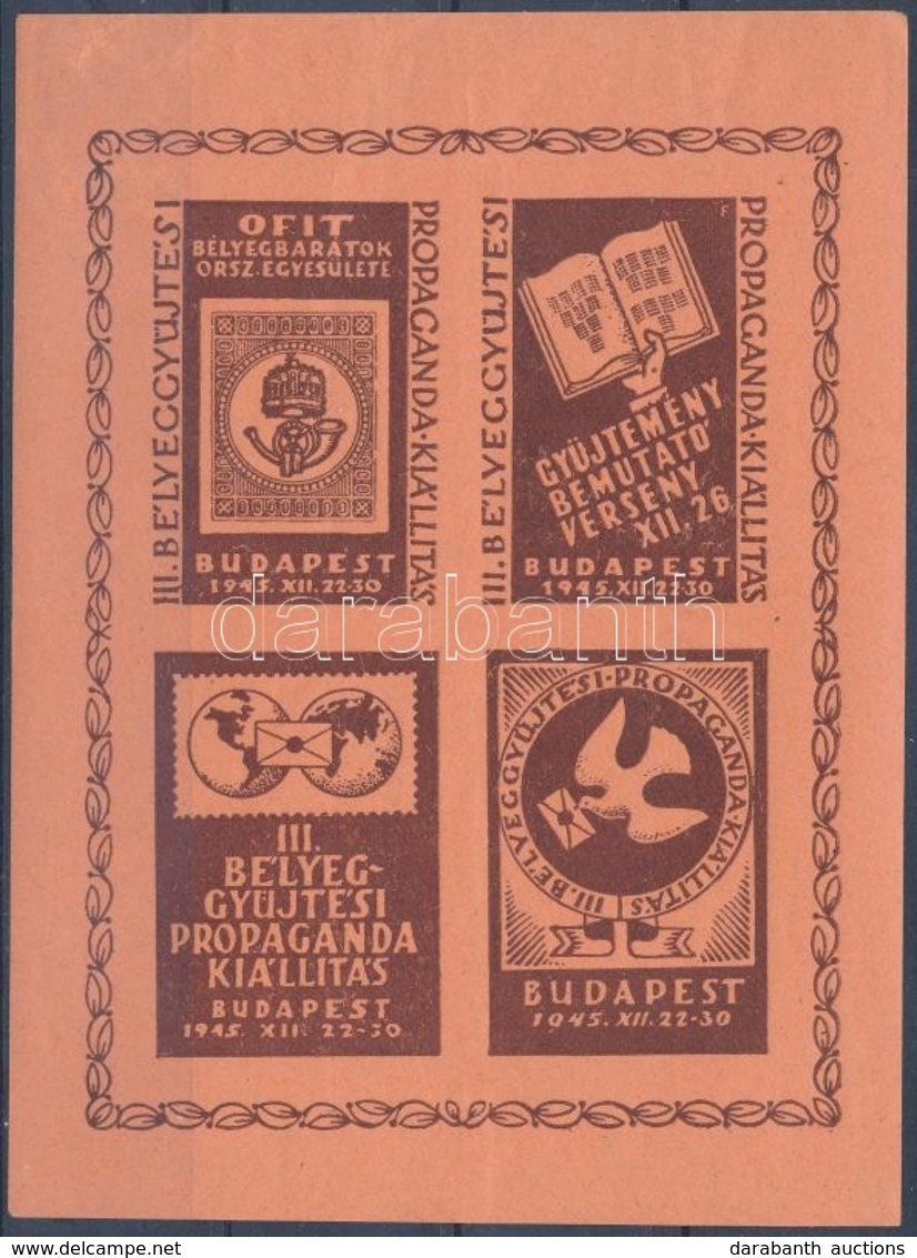 ** 1945/1b III. Bélyeggy?jtési Propaganda Kiállítás Emlékkisív (4.000) - Other & Unclassified