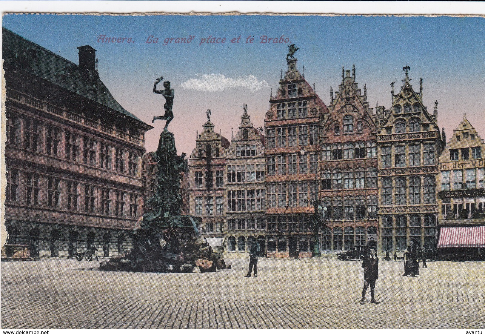 ANTWERPEN / GROTE MARKT EN BRABO / OORLOG 1914-18 / FELDPOST STEMPEL A LDST FUSS ART BAT 1916 - Antwerpen