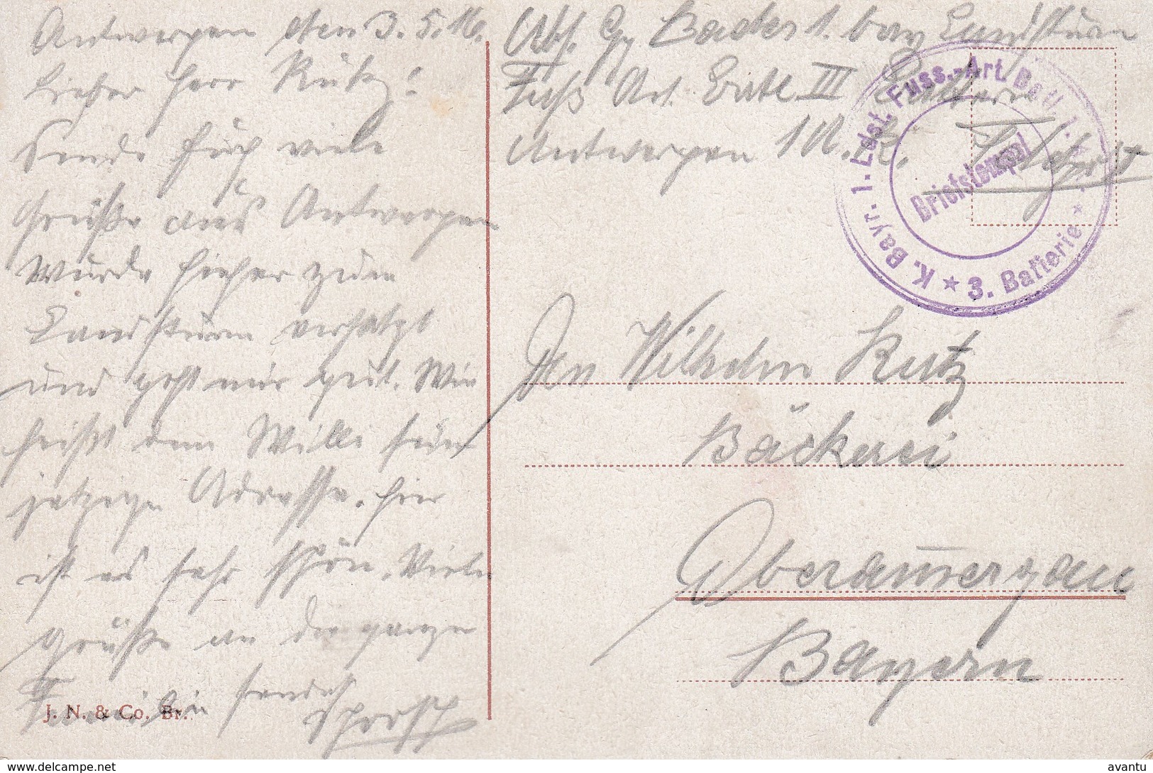 ANTWERPEN / GROTE MARKT EN BRABO / OORLOG 1914-18 / FELDPOST STEMPEL A LDST FUSS ART BAT 1916 - Antwerpen