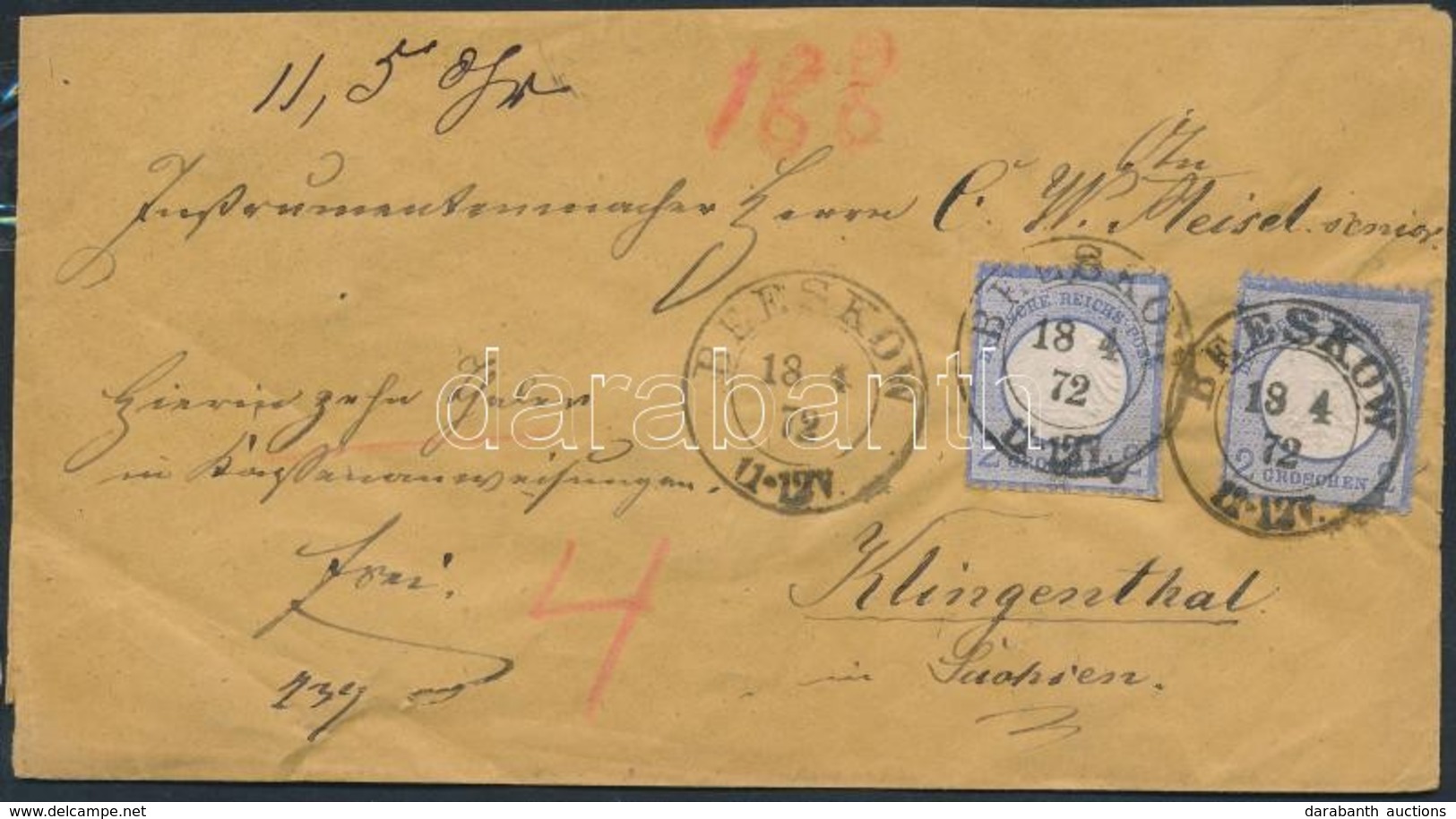 1872 2 X Mi 5 (az Egyik Bélyeg Egy Már Felbélyegzett Borítékról Levágva) Pénzes Levélen / 2 X Mi 5 (1 Cut Out From A Fra - Otros & Sin Clasificación