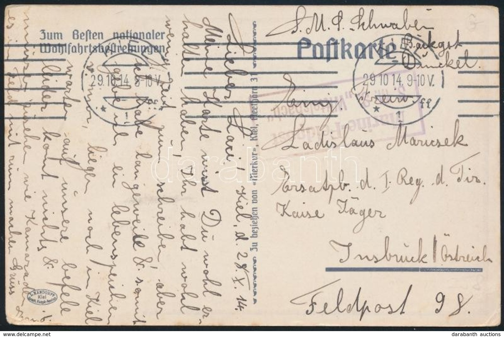 1914 Tábori Posta Képeslap Hajópostával / Field Postcard 'S.M.S. Wittelsbach' - Otros & Sin Clasificación