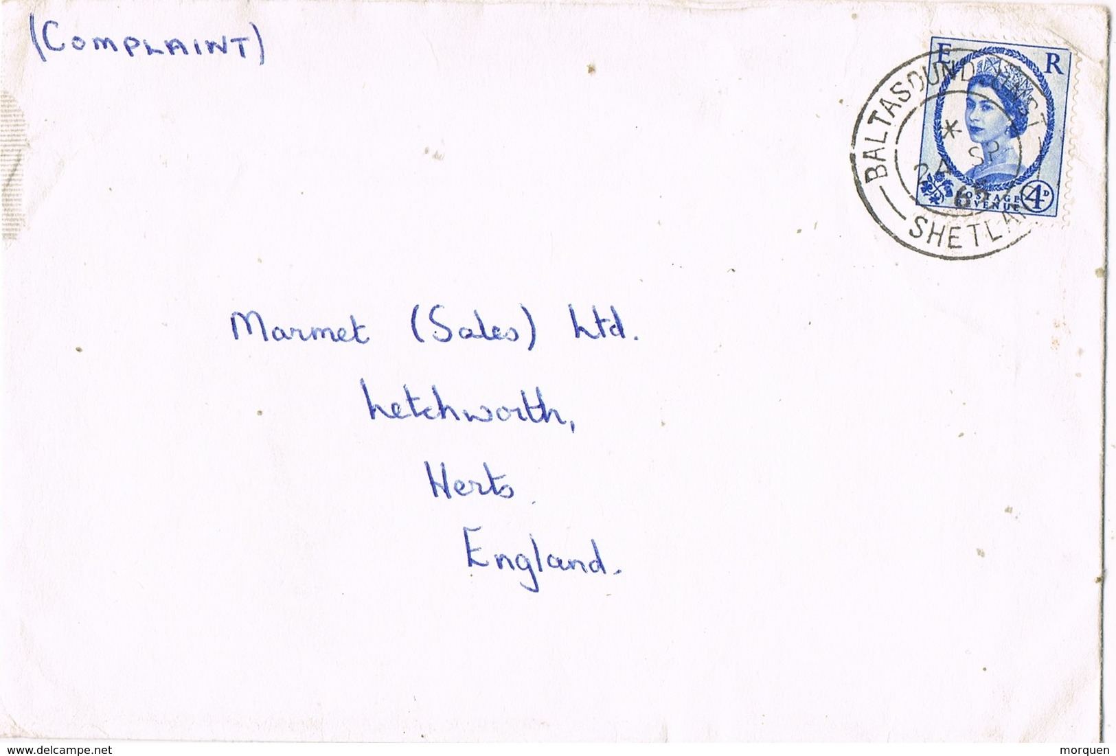 29339. Carta BALTASOUND UNST ( Shetland) Escocia 1965. Complaint - Cartas & Documentos