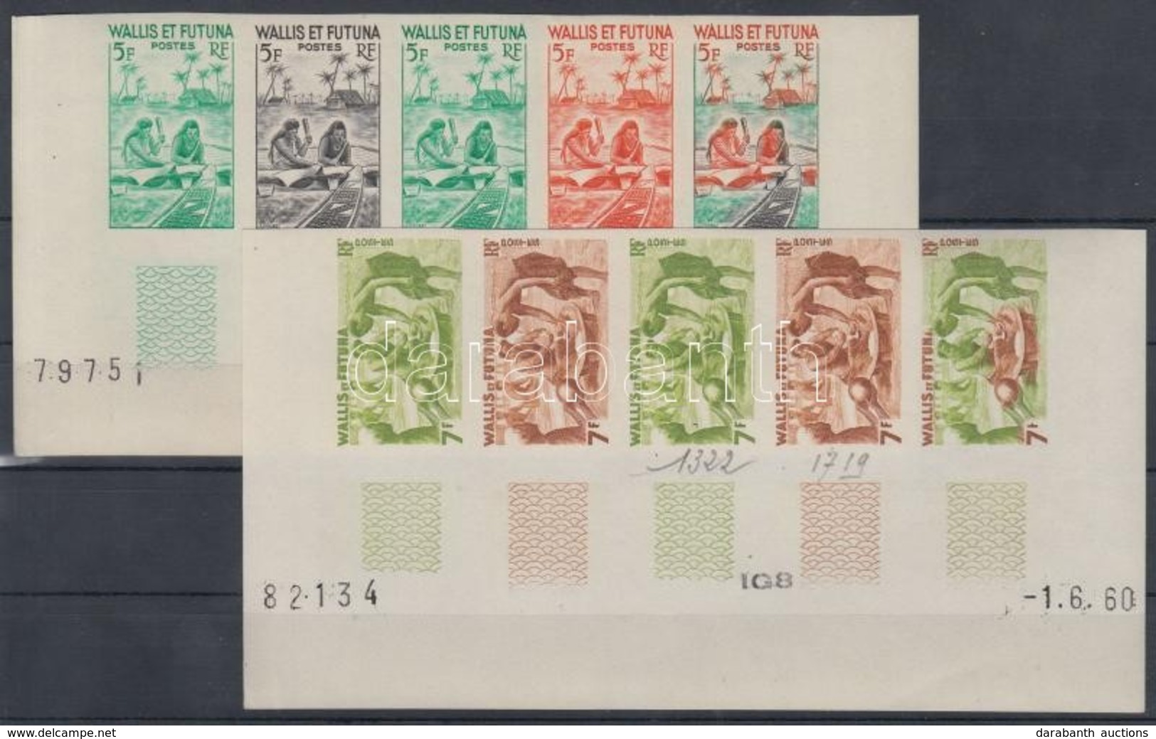 ** 1957 Néprajz Mi 183-184 10 Klf Fogazatlan Színpróba 2 Db ívsarki ötöscsíkban / 2 Stripes Of 5 Different Imperforate C - Otros & Sin Clasificación