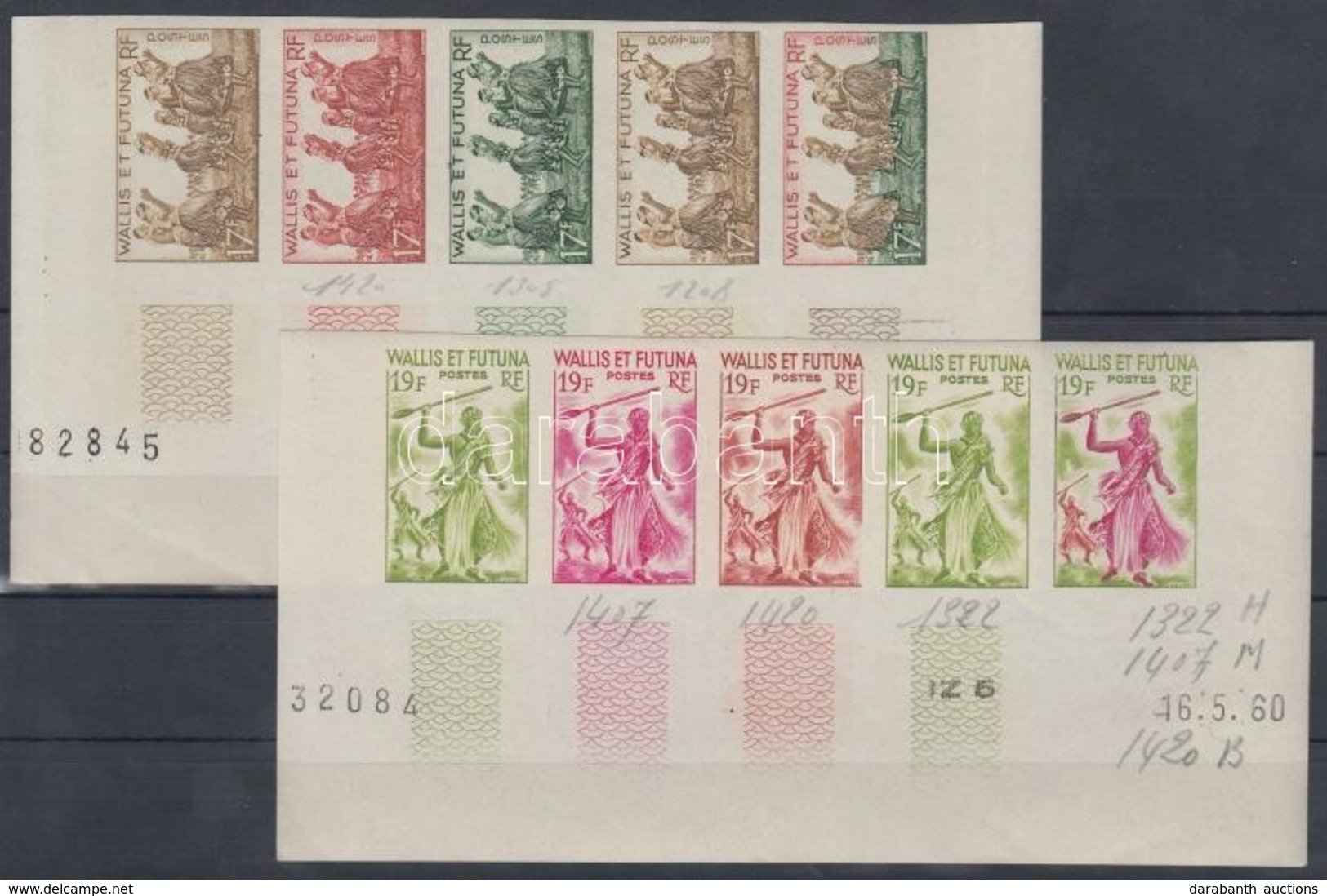 ** 1957 Néprajz Mi 186-187 10 Klf Fogazatlan Színpróba 2 Db ívsarki ötöscsíkban / 2 Stripes Of 5 Different Imperforate C - Otros & Sin Clasificación