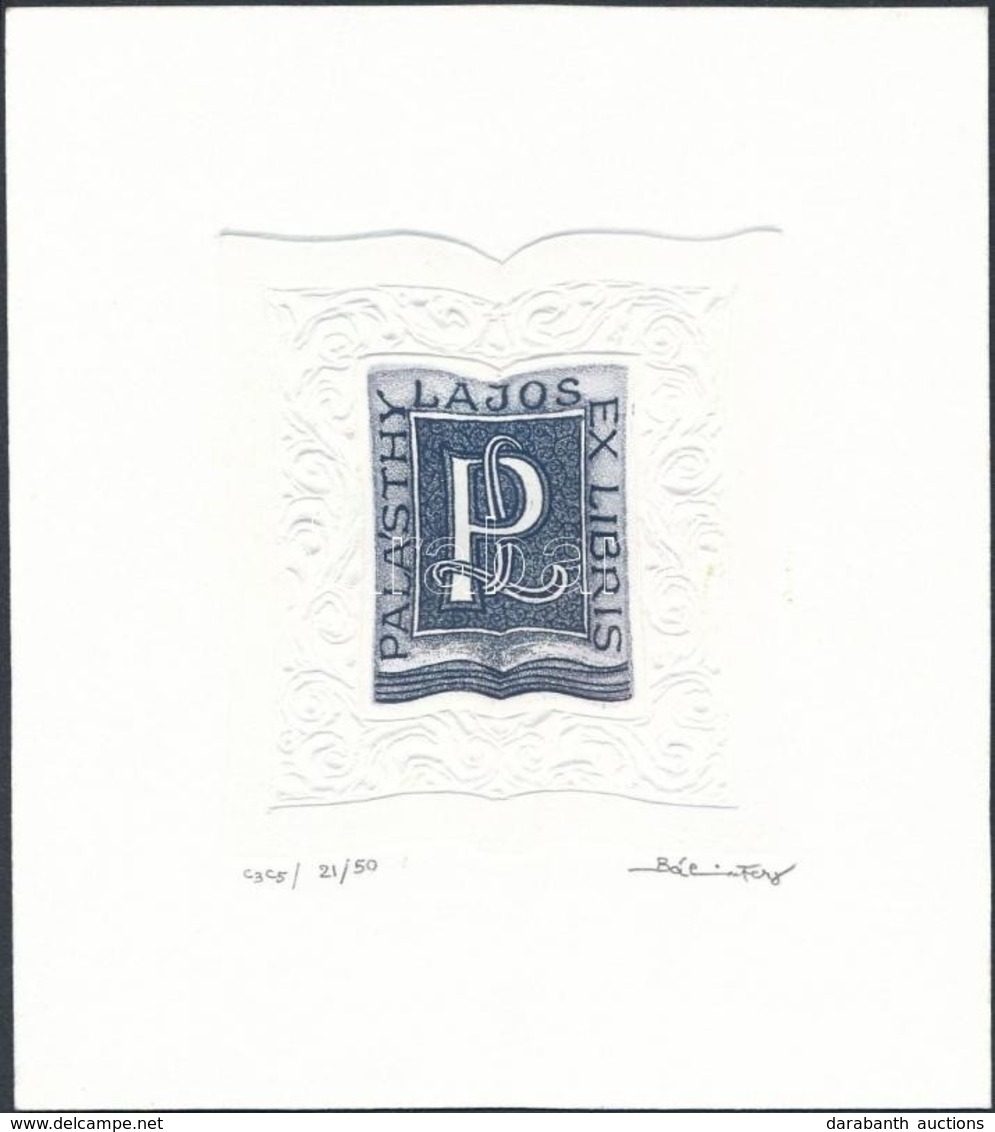 Bálint Ferenc (1960-): Ex Libris Palásthy Lajos. Rézkarc-aquatinta, Papír, Jelzett, 6.5x6 Cm. - Altri & Non Classificati