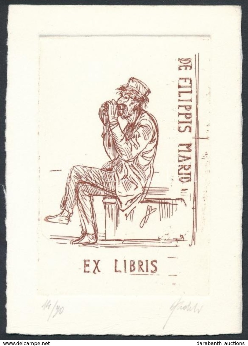 Franco Fedeli (?): Ex Libris De Filippis Mario. Rézkarc, Papír, Jelzett, Sorszámozott, 10×6.5 Cm - Autres & Non Classés