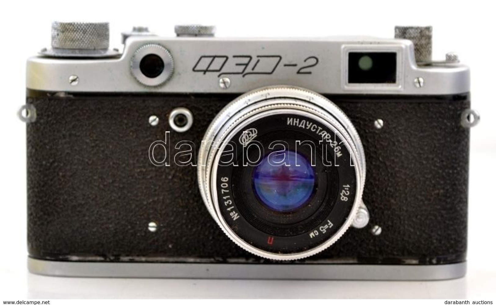 Cca 1956 FED-2 (b) Szovjet Távmér?s Fényképez?gép, Industar-26m 50mm F/2.8 Objektívvel, Eredeti B?r Tokjában, Kissé Vise - Cámaras Fotográficas