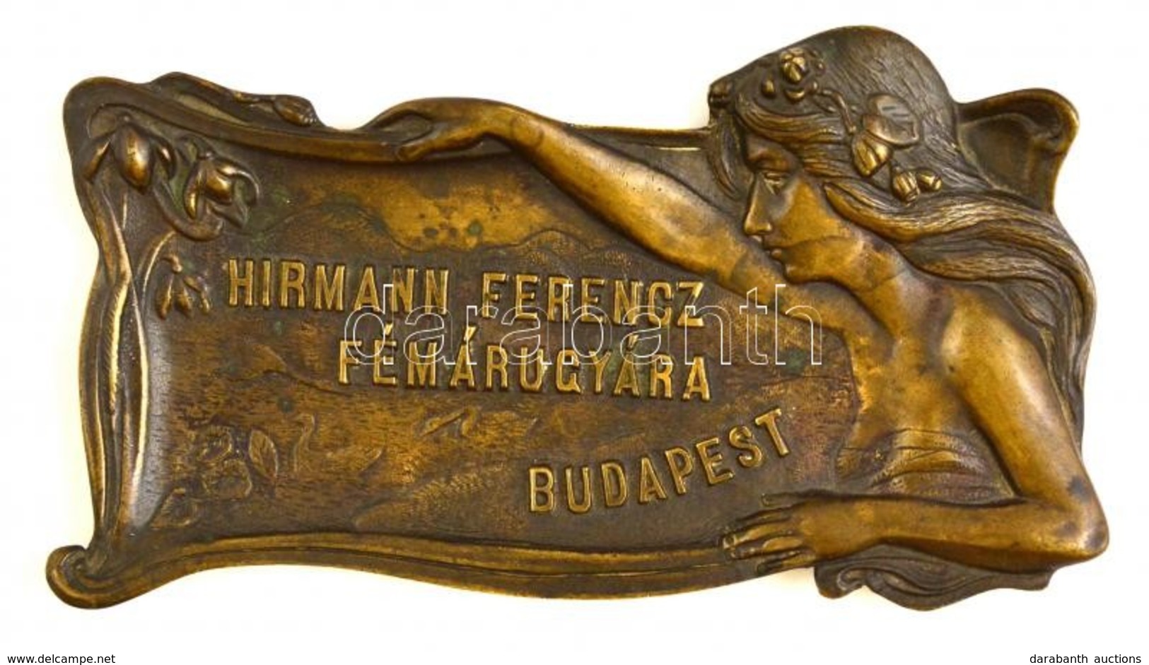 'Hirmann Ferencz Fémárugyára Budapest' Feliratú Szecessziós Fém Tálka, 20×11 Cm - Autres & Non Classés