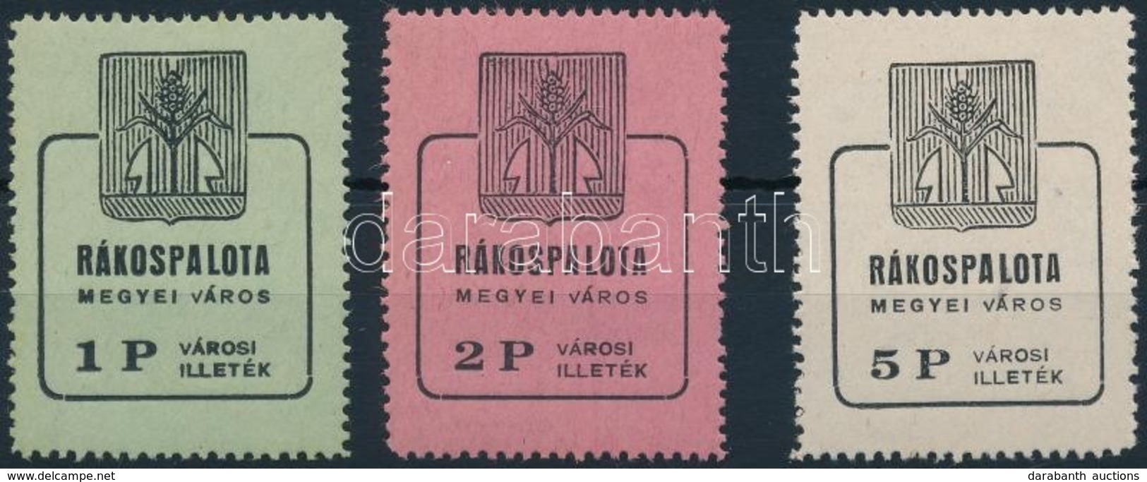 1945 Rákospalota Városi Illetékbélyeg 1P, 2P, 5P A VÁROS Szó 'V' Bet?jének A Bal Szára Felül Rövidebb (18.600) - Unclassified