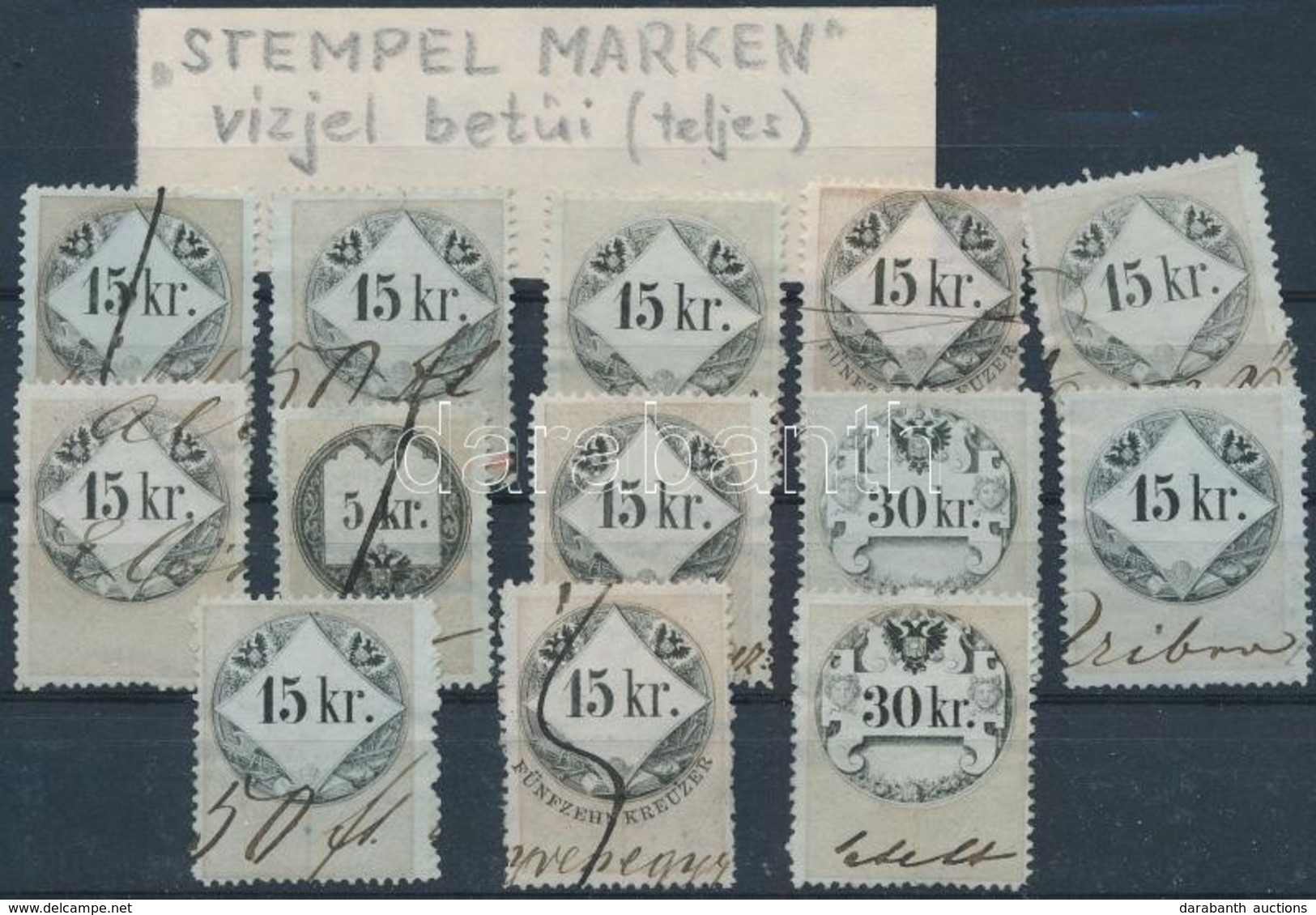 1864-68 15 Kr Illetékbélyegek A STEMPEL MARKEN Vízjel összes Bet?jével / With A Complete Watermark Text - Unclassified