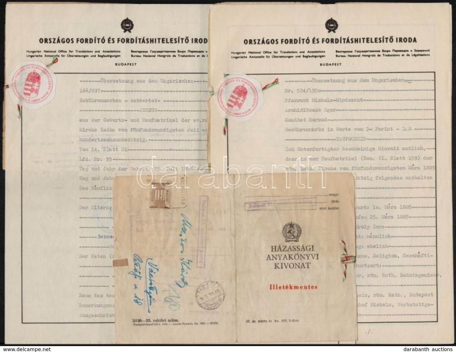 1885-1957 3 Db Egyházi Anyakönyvi Kivonat Igazolása Kés?bbi Illetékbélyegekkel - Unclassified