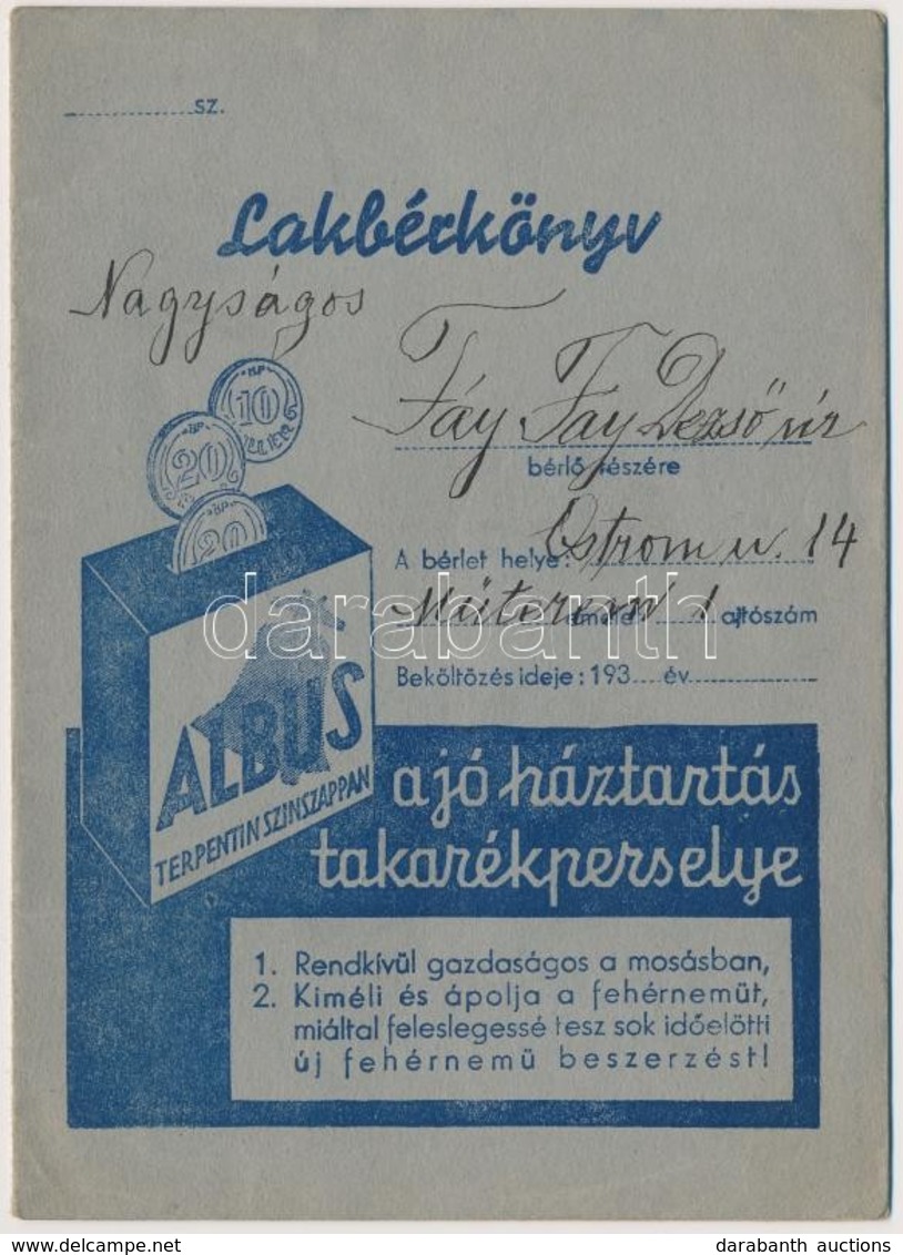 Cca 1930 Fáy Dets? (1888-1954) Fest?m?vész Bp., Ostrom Utcai Lakbérkönyve - Unclassified