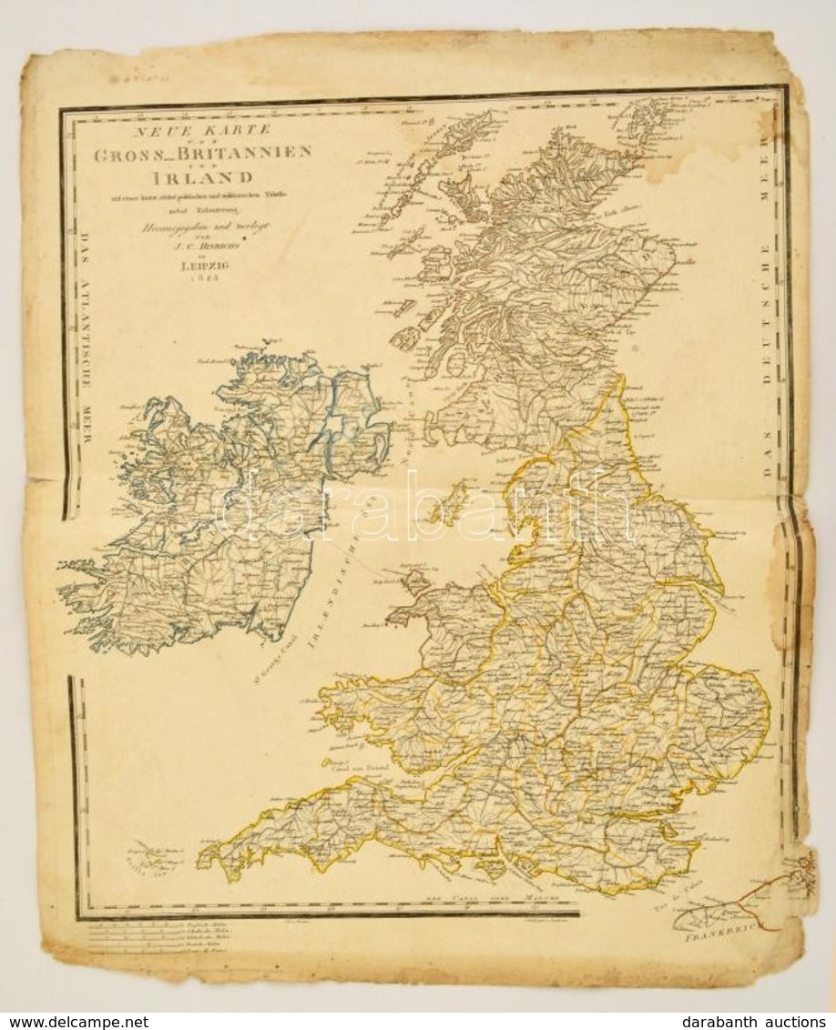 1824 Neue Karte Von Grossbritanien Und Irland. Nagybritannia és Írország Rézmetszet? Térképe, Leipzig, J. C. Hinrichs,38 - Altri & Non Classificati