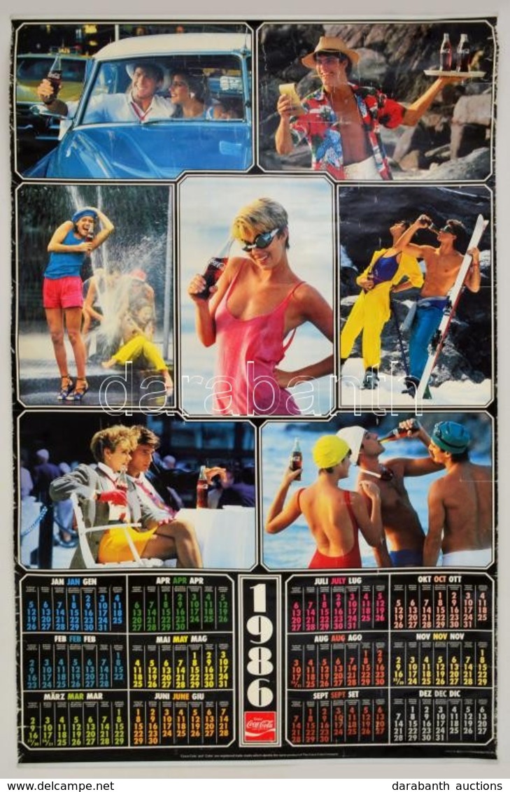 1986 Coca Cola Naptáras Reklámplakát, Fém élrögzít?kkel, Kis Gy?r?désnyomokkal, 96x61 Cm - Otros & Sin Clasificación