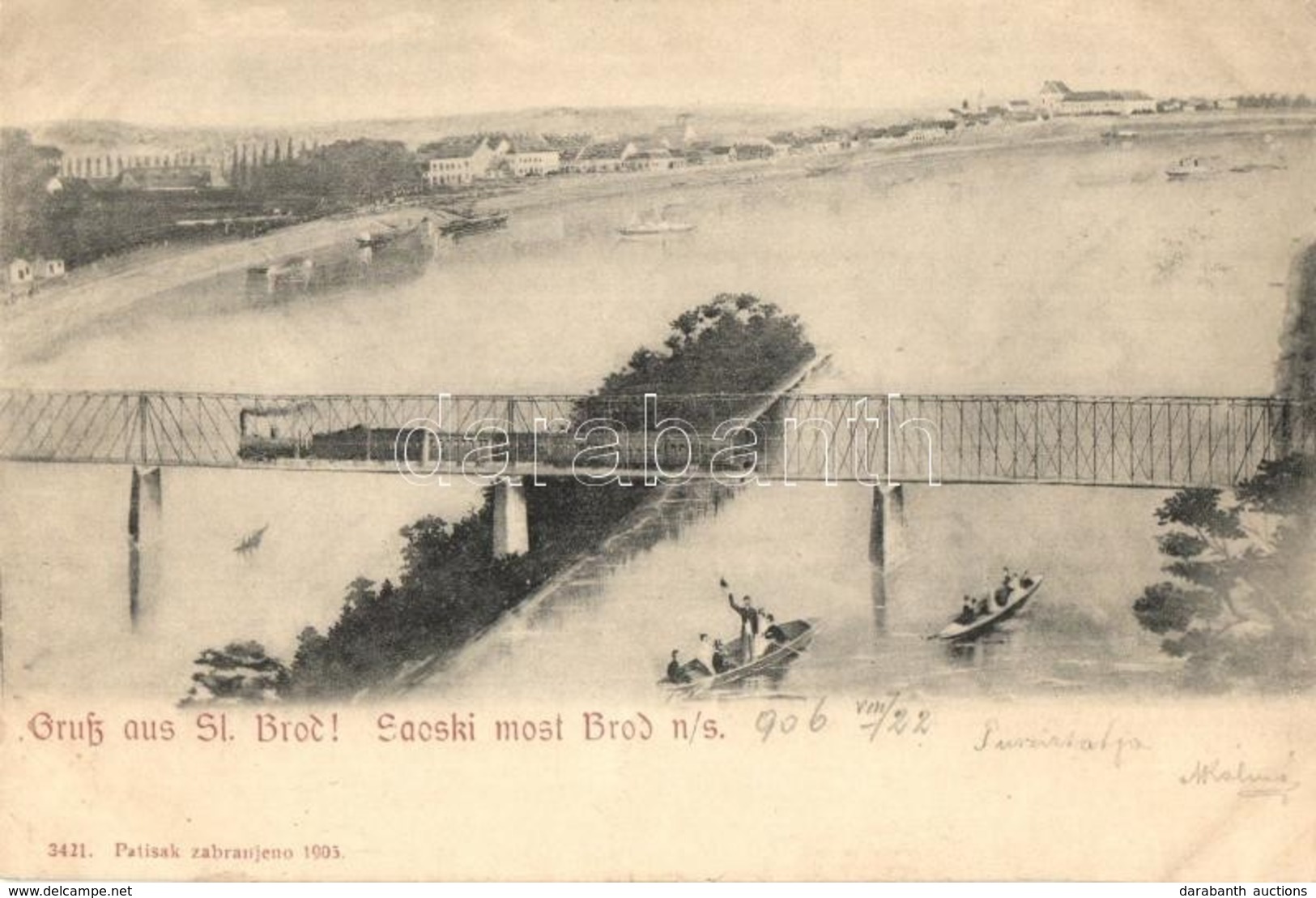 T2/T3 1906 Bród, Brod Na Savi, Slavonski Brod; Saoski Most / Railway Bridge With Locomotive (slightly Wet Corners) - Sin Clasificación