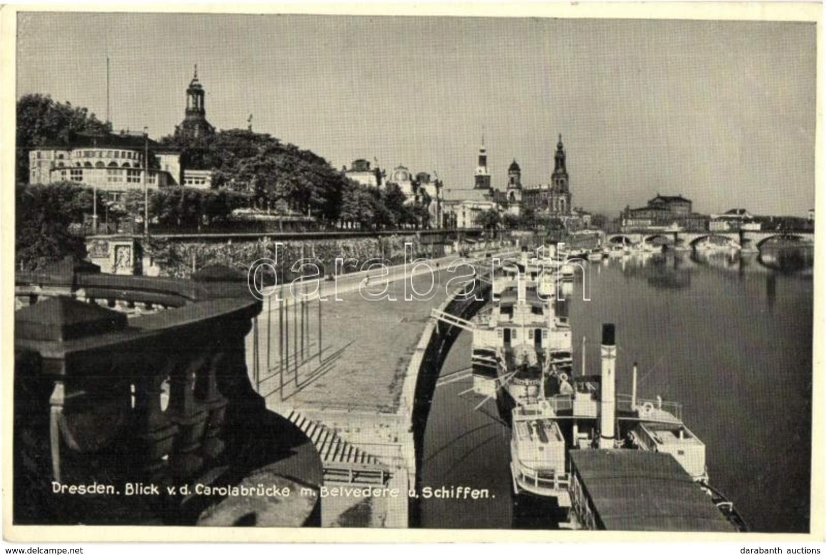 ** T1/T2 Dresden, Blick V. D. Carolabrücke Mit Belvedere Und Schiffen / River Bank, Ships - Unclassified