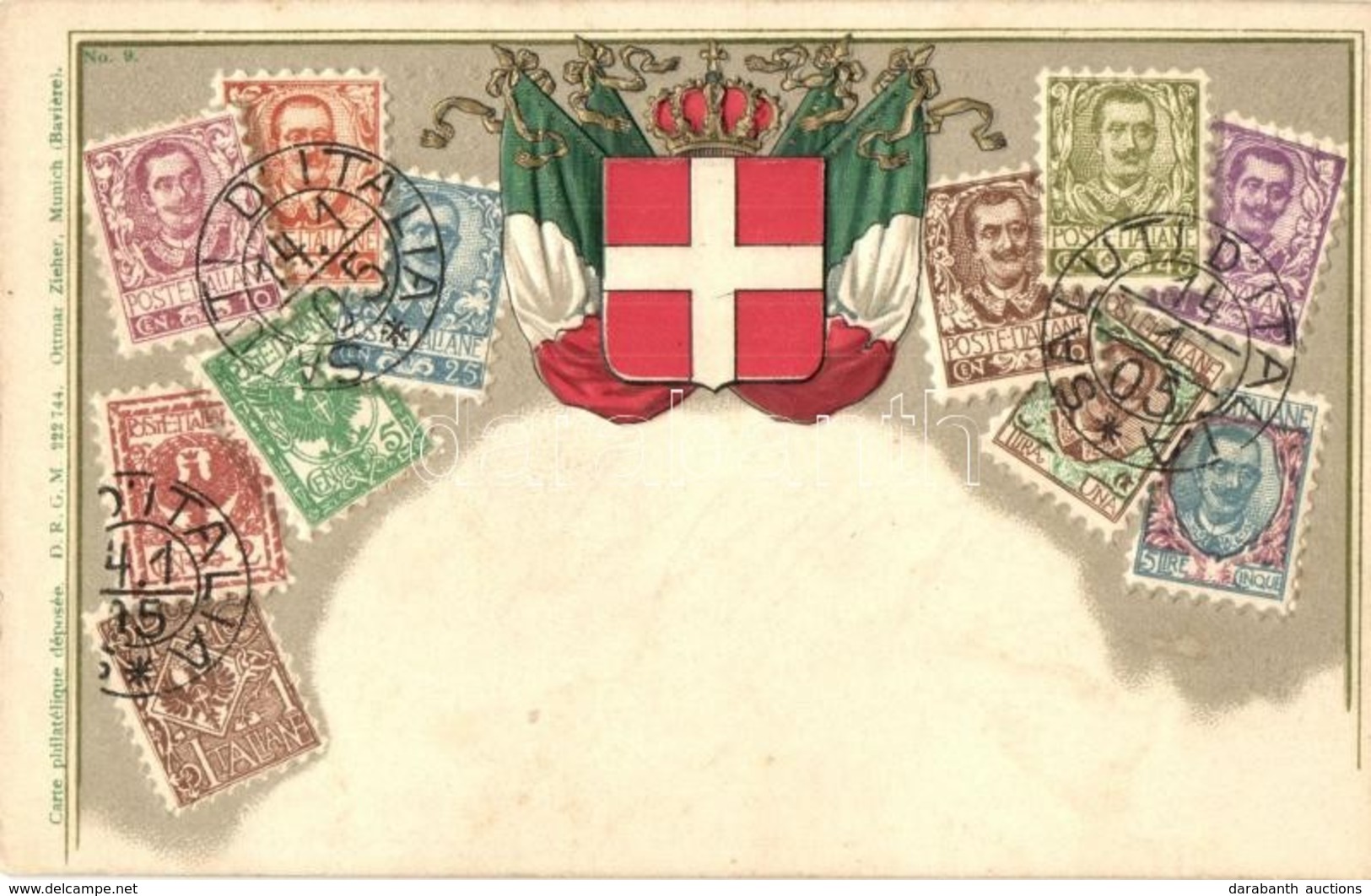 ** T2 Poste Italiane / Italian Set Of Stamps. Coat Of Arms, Flags.Carte Philatélique Ottmar Zieher No. 9. Emb. Litho - Unclassified
