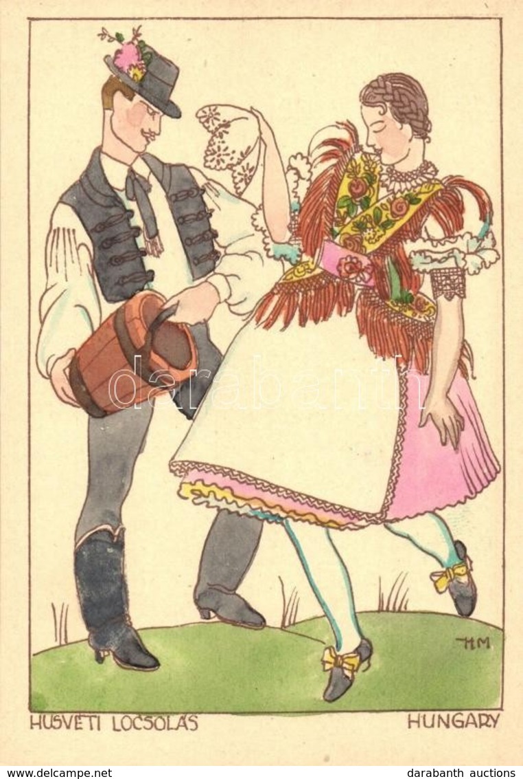 ** T1 1935 Húsvéti Locsolás. Magyar Népviselet / Hungarian Folklore Art Postcard S: Holló M. - Unclassified