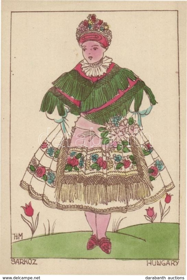 ** T1 1935 Sárköz. Magyar Népviselet / Hungarian Folklore Art Postcard S: Holló M. - Unclassified