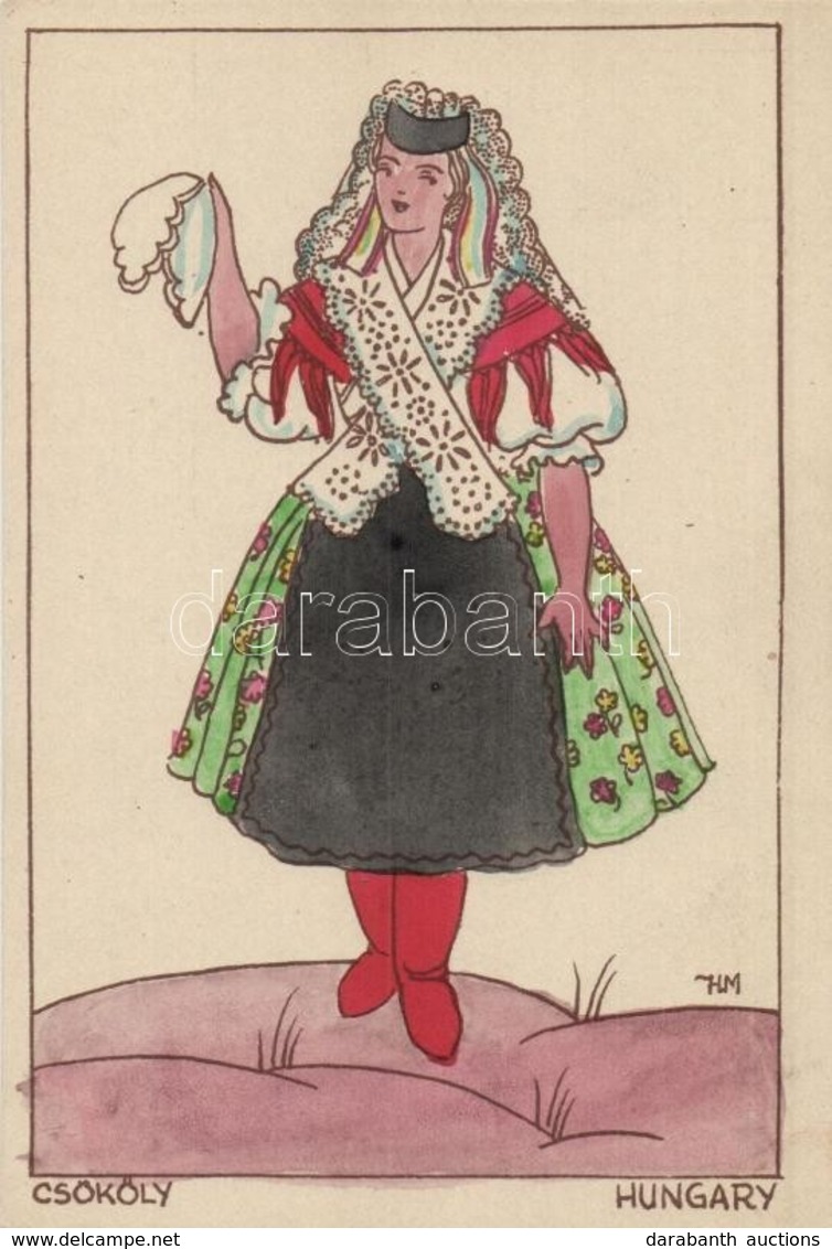 ** T1 1935 Csököly. Magyar Népviselet / Hungarian Folklore Art Postcard S: Holló M. - Unclassified