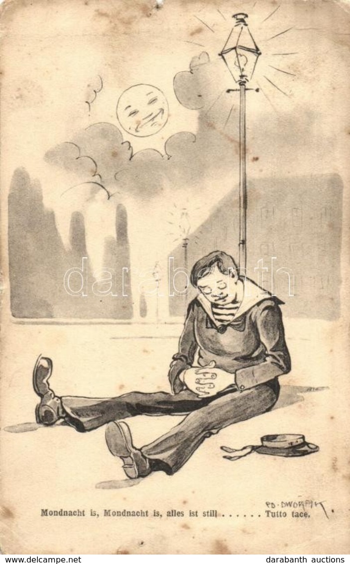 T3/T4 Mondnacht Is, Mondnacht Is, Alles Ist Still... / K.u.K. Kriegsmarine Mariner Humour Art Postcard, Drunk Mariner. G - Sin Clasificación