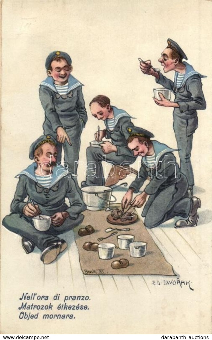 T3/T4 Matrózok étkezése / Objed Mornara / Nell'ora Di Pranzo / K.u.K. Kriegsmarine Mariner Humour Art Postcard. C. Fano  - Sin Clasificación