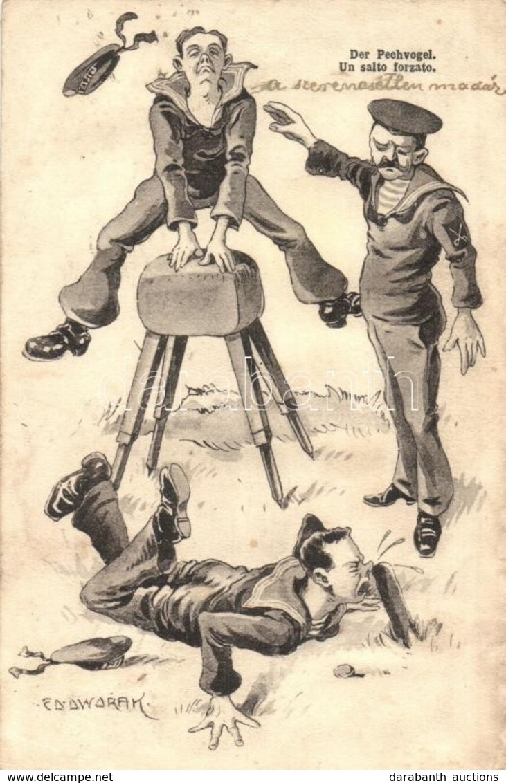 T3 Der Pechvogel / Un Salto Forzato / K.u.K. Kriegsmarine Mariner Humour Art Postcard. C. Fano 1912/13. 5858. S: Ed. Dwo - Non Classés