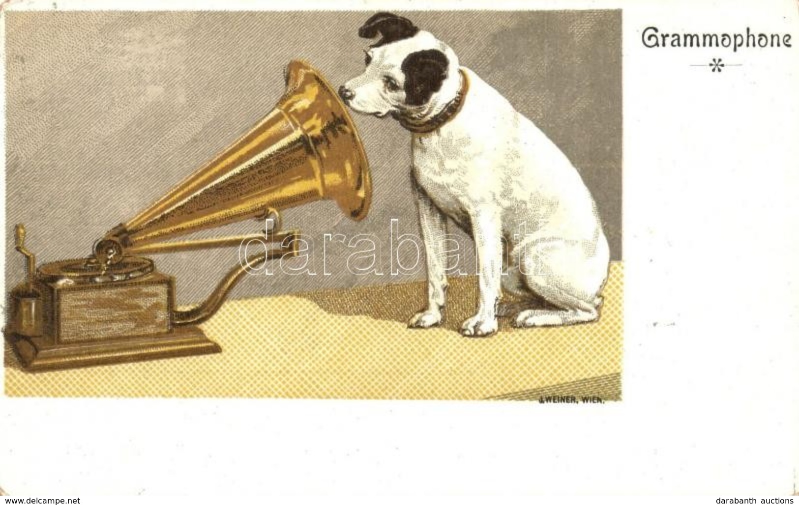 ** T2/T3 Dog With Gramophone, Art Postcard, Litho, S: J. Weiner (kopott Sarkak / Worn Corners) - Unclassified