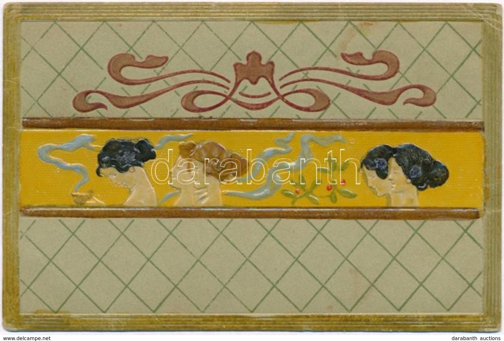 T3 Art Nouveau, Embossed Raphael Kirchner Style Postcard (EK) - Unclassified