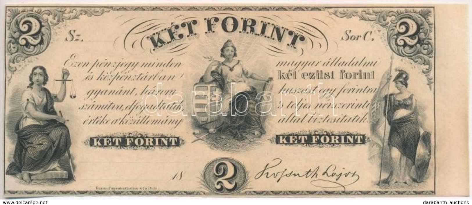 1852. 2Ft 'Kossuth Bankó' 'C' Kitöltetlen, ívszéllel T:I-
Hungary 1852. 2 Forint 'C' Without Date And Serial Number, Wit - Sin Clasificación