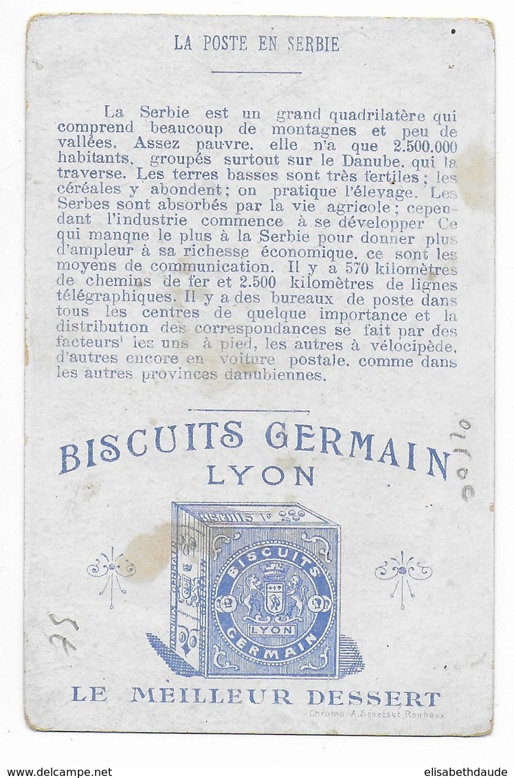 SERBIE (ROYAUME) - LITHO Des BISCUITS GERMAIN à LYON Sur La POSTE EN SERBIE - Serbie