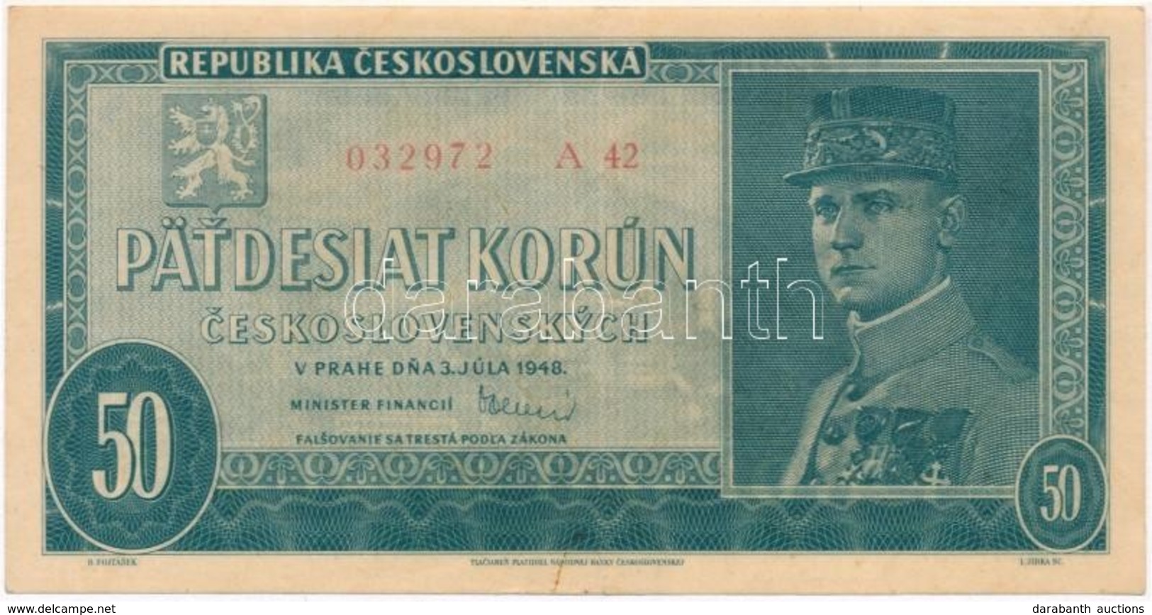 Csehszlovákia 1948. 50K T:III  Szép Papír
Czechoslovakia 1948. 50 Korun C:F Fine Paper
Krause 66.a - Unclassified