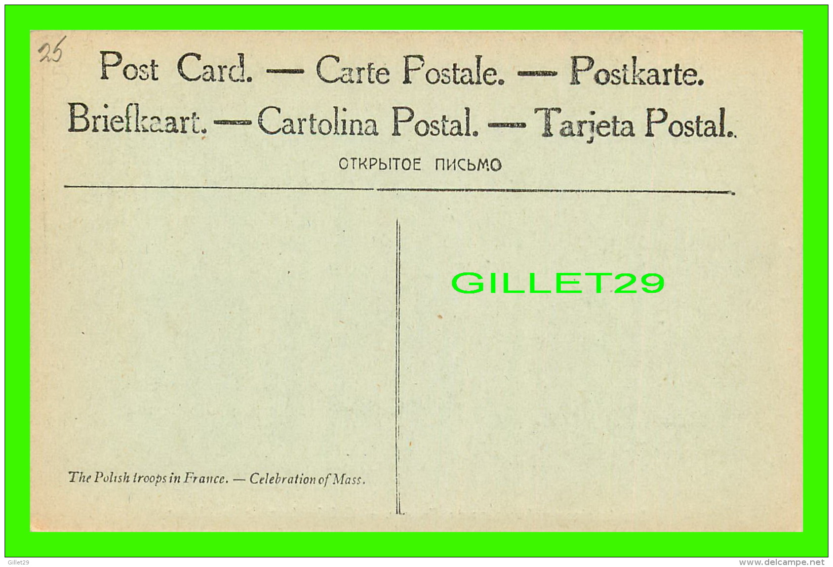 MILITARIA - LES TROUPES POLONAISES EN FRANCE, CÉLÉBRATION DE LA MESSE - DOS VERT - - Régiments