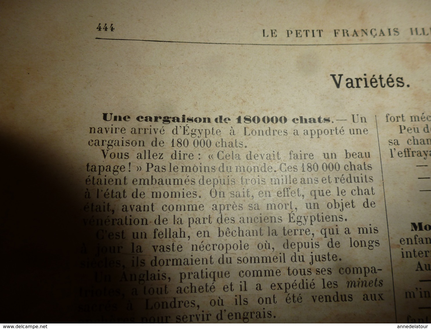 1890 Le Petit Français illustré : La chanson du Rayon de Lune; 180.000 chats embaumés depuis 3000 ans; etc