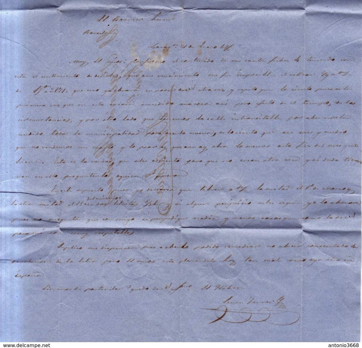 Año 1867 Edifil 88 4 C.  Isabel II Carta Con Matasellos Rejilla Cifra 15 Zaragoza - Cartas & Documentos